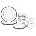 Amazon Basics Cafe Stripe Dinnerware Set with 16-Pieces - Black