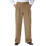 Men's Big & Tall Wrinkle-Free Double-Pleat Pant with Side-Elastic Waist by KingSize in Dark Khaki (Size 38 40)