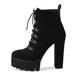 Only maker Women's Lace Up Platform Chunky Block Heels Boots Closed Round Toe Slip On Ankle Booties Comfy Thick Heeled Punk Motorcycle Club Party Dress Shoes Suede Black Size 11