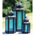 Vela Lanterns Moroccan Style Decorative Candle Lantern Set of 3, Blue