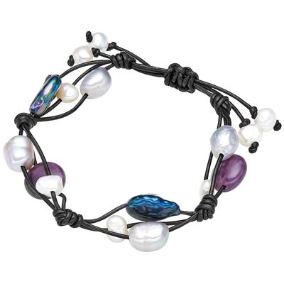 Valero Pearls - Leder-Armband Echtleder Amethyst Süßwasser-Zuchtperle in Schwarz Armbänder & Armreife Damen