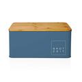 Lumaland Cuisine Bread Bin | Metal Bread Box with Bamboo Lid | Rectangular Bread Box 30,5 x 23,5 x 14 cm | 2in1 Bread Bin & Cutting Board [Blue]