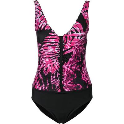 TECNOPRO Damen Badeanzug Flora, Größe 42C in Schwarz/Pink/Weiß/Lila