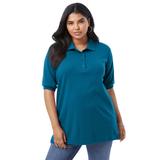 Plus Size Women's Oversized Polo Tunic by Roaman's in Peacock Teal (Size 26/28) Short Sleeve Big Shirt