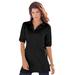 Plus Size Women's Oversized Polo Tunic by Roaman's in Black (Size 34/36) Short Sleeve Big Shirt