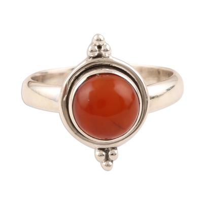 Sunset Memory,'Simple Carnelian and Sterling Silver Ring from India'