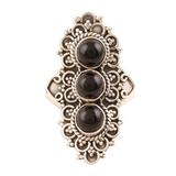 Vintage Vogue,'Ornate Three-Stone Onyx Cocktail Ring'