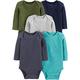Simple Joys by Carter's Unisex Baby Long-Sleeve Bodysuit Pack of 5 Body, Blau/Grau Meliert/Marineblau/Olivgrün/Verwaschenes Marineblau, 3-6 Monate (5er Pack)