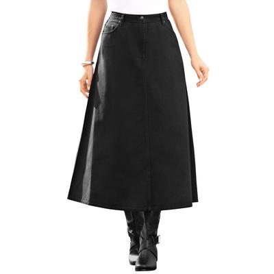 Plus Size Women's Easy-Wear A-Line Skirt by Roaman's in Black Denim (Size 24 W) 100% Cotton Long Length