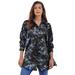 Plus Size Women's Kate Tunic Big Shirt by Roaman's in Blue Rose Floral (Size 36 W) Button Down Tunic Shirt