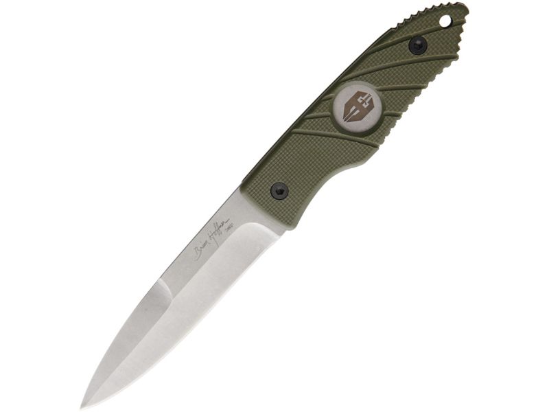 Hoffner Knives Hand Spear Olive Fixed Blade Knife 4.875in Stainless Steel Standard Edge Stonewash Green G10 Handle HS-S5SBS-FO
