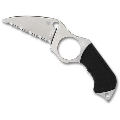 Spyderco Swick 5 Fixed Blade Knife 2.73in LC200N Serrated Wharncliffe Blade Boltaron Sheath Black G10 Handle Black FB14S5