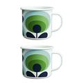 2 X Orla Kiely Enamel Mugs (500ml) - 70s Oval Flower Apple Green