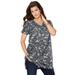 Plus Size Women's Short-Sleeve V-Neck Ultimate Tunic by Roaman's in Heather Fancy Paisley (Size 4X) Long T-Shirt Tee