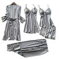 Chongmu 5pcs Womens Silk Satin Pyjama Sets Cami and Shorts Sleepwear Robe Gown Set V-Neck Nightdress Sexy Lingerie Pants Grey