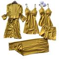 Chongmu 5pcs Womens Silk Satin Pyjama Sets Cami and Shorts Sleepwear Robe Gown Set V-Neck Nightdress Sexy Lingerie Pants