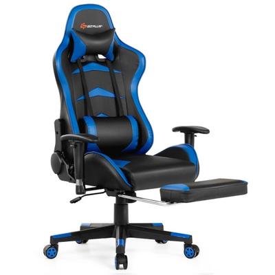 Costway Massage Gaming Chair with Footrest-Blue