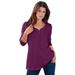 Plus Size Women's Long-Sleeve Henley Ultimate Tee with Sweetheart Neck by Roaman's in Dark Berry (Size 1X) 100% Cotton Shirt