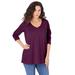 Plus Size Women's Long-Sleeve V-Neck Ultimate Tee by Roaman's in Dark Berry (Size 14/16) Shirt