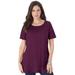 Plus Size Women's Swing Ultimate Tee with Keyhole Back by Roaman's in Dark Berry (Size 1X) Short Sleeve T-Shirt