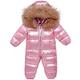 Baby Girls Winter Romper Hooded Snowsuit Down Skisuit Thick Jumpsuit Warm Outfits, Pink 9-12 Months