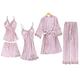 Chongmu Womens Pyjamas Sexy Lace Satin Sleepwear Solid Color Silk Robe Gown Set Home Wear 5pcs Nightdress V-Neck Cami,Rosa,S-M