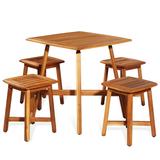 Costway 5 Pieces Wood Patio Dining Set with Square Table and 4 Stools