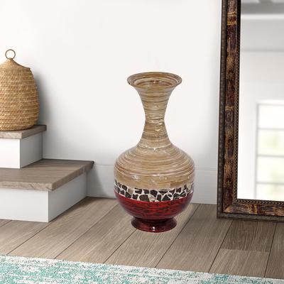 Heather Ann Creations Home Decorative Shiloh 20 Spun Bamboo Vase Distressed White and Green with Coconut Shell 