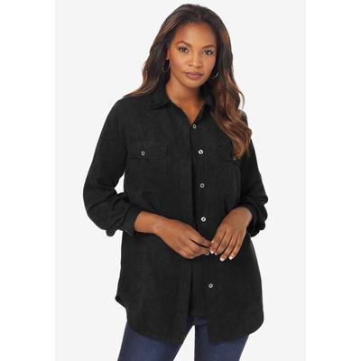 Plus Size Women's Faux Suede Button-Front Shirt by Roaman's in Black (Size 16 W) Button Down