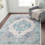 Blue/White 39 x 0.31 in Area Rug - Kelly Clarkson Home Hector Oriental Cream/Blue/Yellow Indoor Rug, Polypropylene | 39 W x 0.31 D in | Wayfair