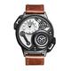 Ourui Wrist Watches,Sports and Leisure Watch Dual Time Quartz Leather Strap Watch,Black Case and White Face