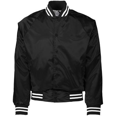 Augusta Sportswear 3610 Satin Baseball Jacket/Striped Trim in Black/White size 2XL | Nylon