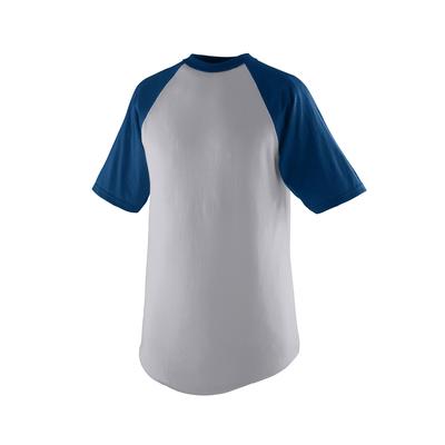 Augusta Sportswear 424 Athletic Youth Baseball Short Sleeve Top 2.0 in Heather/Navy Blue size Large | Cotton/Polyester Blend
