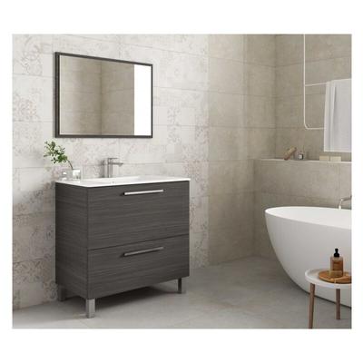 Freistehender Badezimmerschrank 80 cm aschegrau mit Spiegel - Leeds - Esche grau Mit Led Image