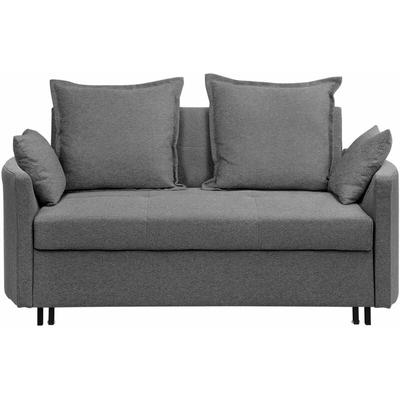 Sofa Grau Polsterbezug 2-Sitzer Schlaffunktion Modern Zierkissen Wohnzimmer