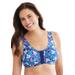 Plus Size Women's Cotton Front-Close Wireless Bra by Comfort Choice in Evening Blue Foliage (Size 52 DD)