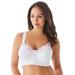 Plus Size Women's Front-Close Embroidered Wireless Posture Bra by Comfort Choice in White Floral (Size 44 C)