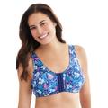 Plus Size Women's Cotton Front-Close Wireless Bra by Comfort Choice in Evening Blue Foliage (Size 54 G)
