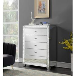 Everly Quinn Terhune 5 Drawer Mirrored Accent Chest Wood in Brown/Gray | 47.24 H x 35.43 W x 17.72 D in | Wayfair CFEBDB1046C2423FAE2AA123CAF803A2