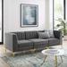 Triumph Channel Tufted Performance Velvet 3-Seater Sofa by Modway Velvet in Gray | 30.5 H x 91.5 W x 31.5 D in | Wayfair EEI-4347-GRY