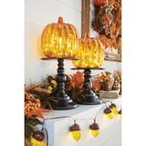 14"H x 6"Diam Pre-Lit Glass Pumpkin on Stand by BrylaneHome in Orange Fall Decor Light Up Decoration