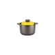 Kitchen Stoneware Cooking Pot Tureen Soup Casserole Dish with Lid, Chinese Soup/Clay/Earthen Pot with Double Handle and Yellow Lid, Ceramic Cookware, Round Black (2.5 Liter)