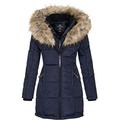 Geographical Norway BEAUTIFUL LADY - Warme Damen Parka - Mantel mit Kunstpelz Kapuze - Winter Wind Jacke - Lange Jacke winterjacke - Damen Geschenk (Navy XXL)