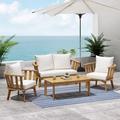Rosecliff Heights 4 Pieces Multiple Chair Seating Group w/ Cushions Wood/Natural Hardwoods in Brown/White | Outdoor Furniture | Wayfair