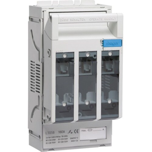 Hager Lasttrennschalter, 160 A, NH00, 3p, geeignet für Sammelschienenaufbau, IP20 Image