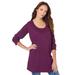 Plus Size Women's Thermal Henley Tunic by Roaman's in Dark Berry (Size M) Long Sleeve Shirt