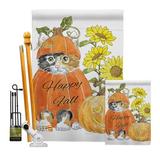 Breeze Decor Happy Pumpkin Kitty - Impressions Decorative 2-Sided Polyester 40 x 28 in. Flag Set in Gray/Orange | 40 H x 28 W x 4 D in | Wayfair