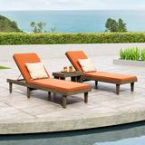 Trent Austin Design® Morell 78.75" Long Reclining Acacia Single Chaise w/ Cushions & Table Wood/ in Gray | 31 H x 24 W x 78.75 D in | Outdoor Furniture | Wayfair