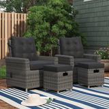 Bayou Breeze ASTI All-Weather Wicker 4 Pc Outdoor Seating Set w/ 2 Reclining Chairs 2 Ottomans w/ Cushions Wicker/Rattan in Black/Gray | Wayfair