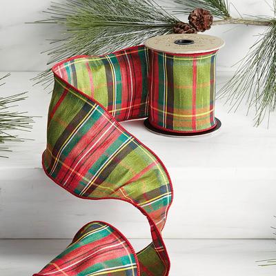 Green and Red Tartan Faux Dupioni Ribbon - Frontgate